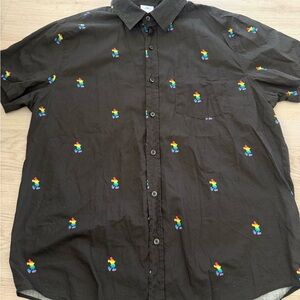Disney Store Mickey Mouse PRIDE Button Down Woven Camp Shirt Adults Large Black